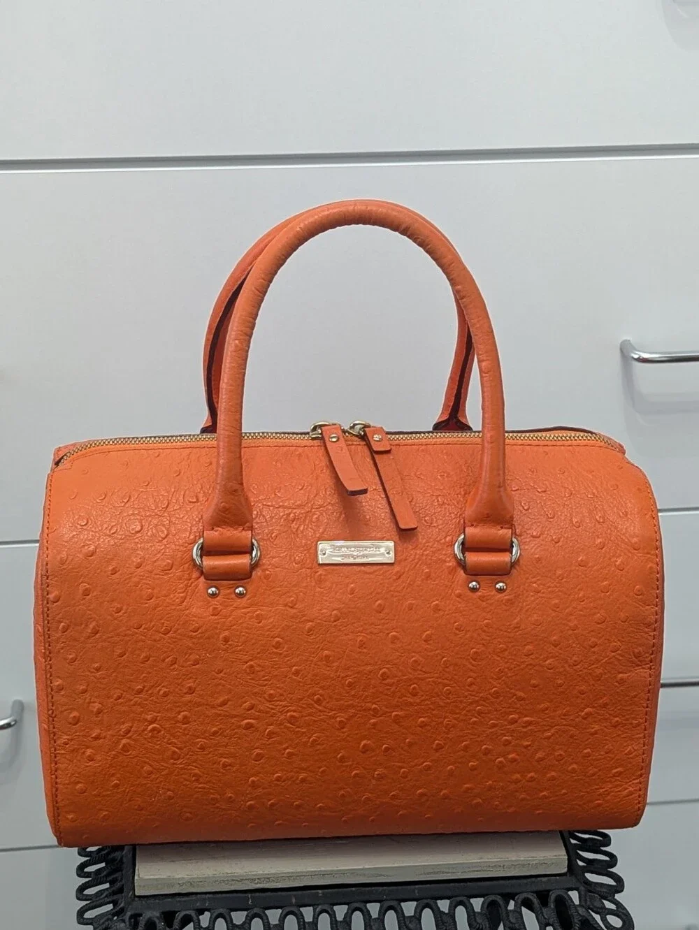 Kate Spade Structured Ostrich Orange Satchel Handbag